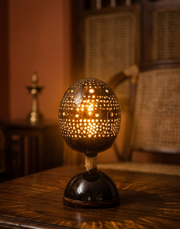 Perforated Coconut Shell Pedestal Lamp
